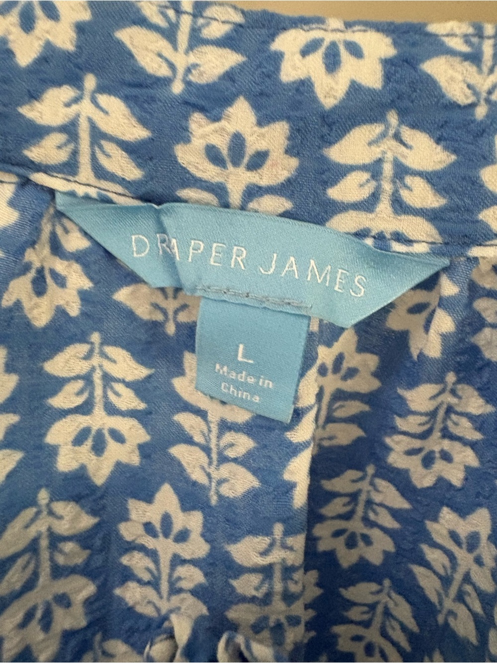 Draper James Blue & White Smocked Flutter-Sleeve Blouse - Picture 6 of 10